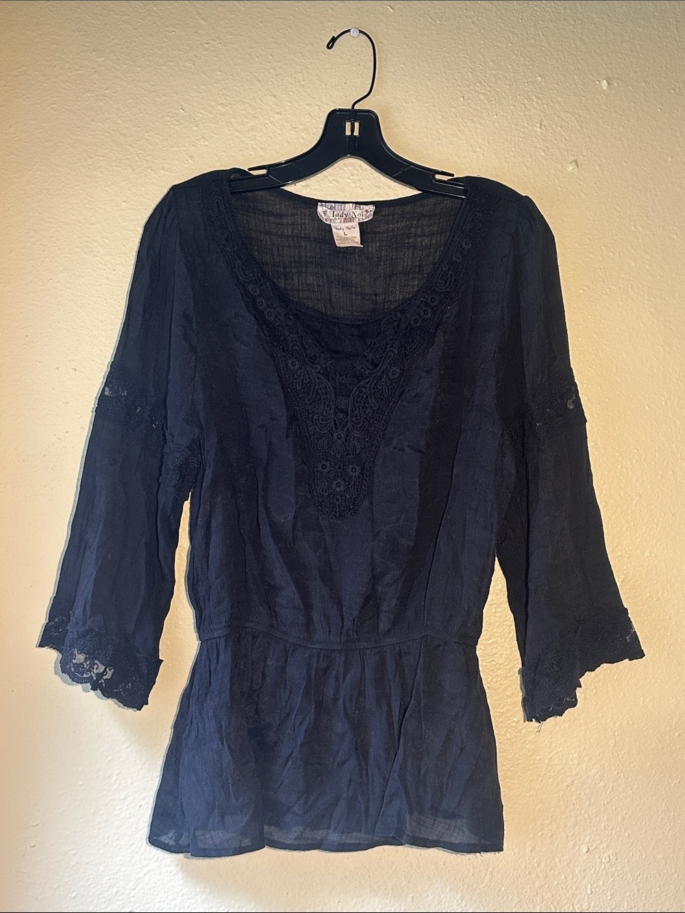 Lady Noiz Black Sheer-Textured Top